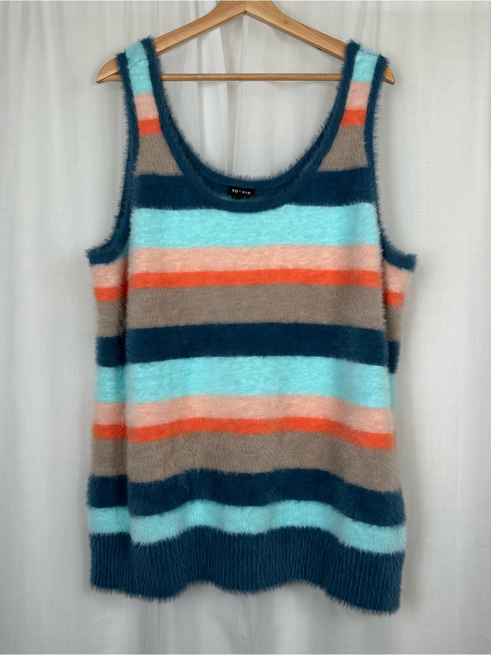 Torrid Eyelash Pullover Cami Tank‎ Top Multi Stripe Fuzzy Knit Plus Size 4/4X/26
